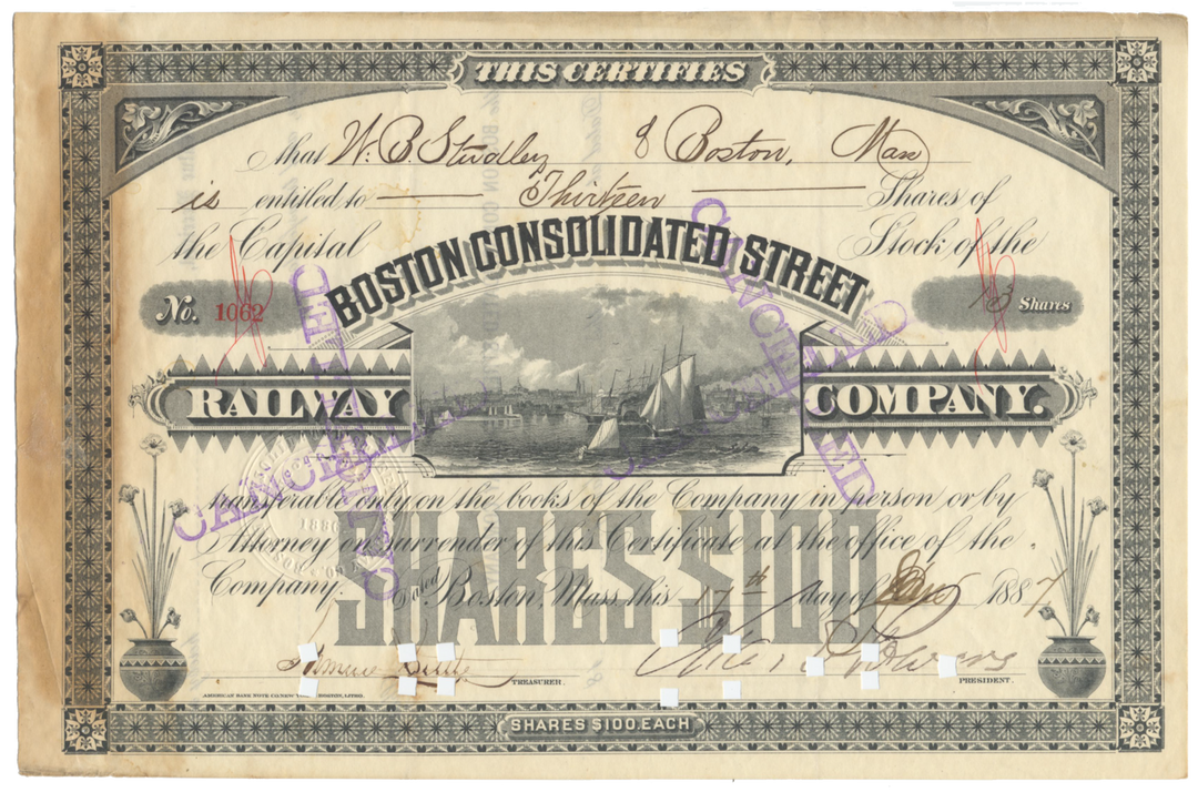 Boston Consolidated Street Railway Company Stock Certificate