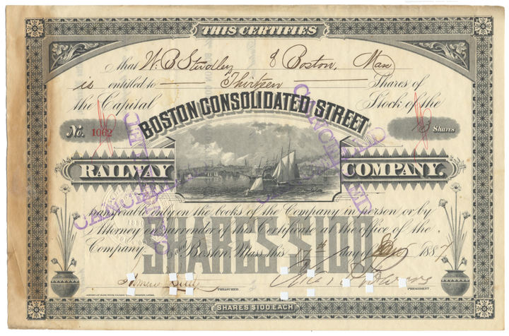 Boston Consolidated Street Railway Company Stock Certificate