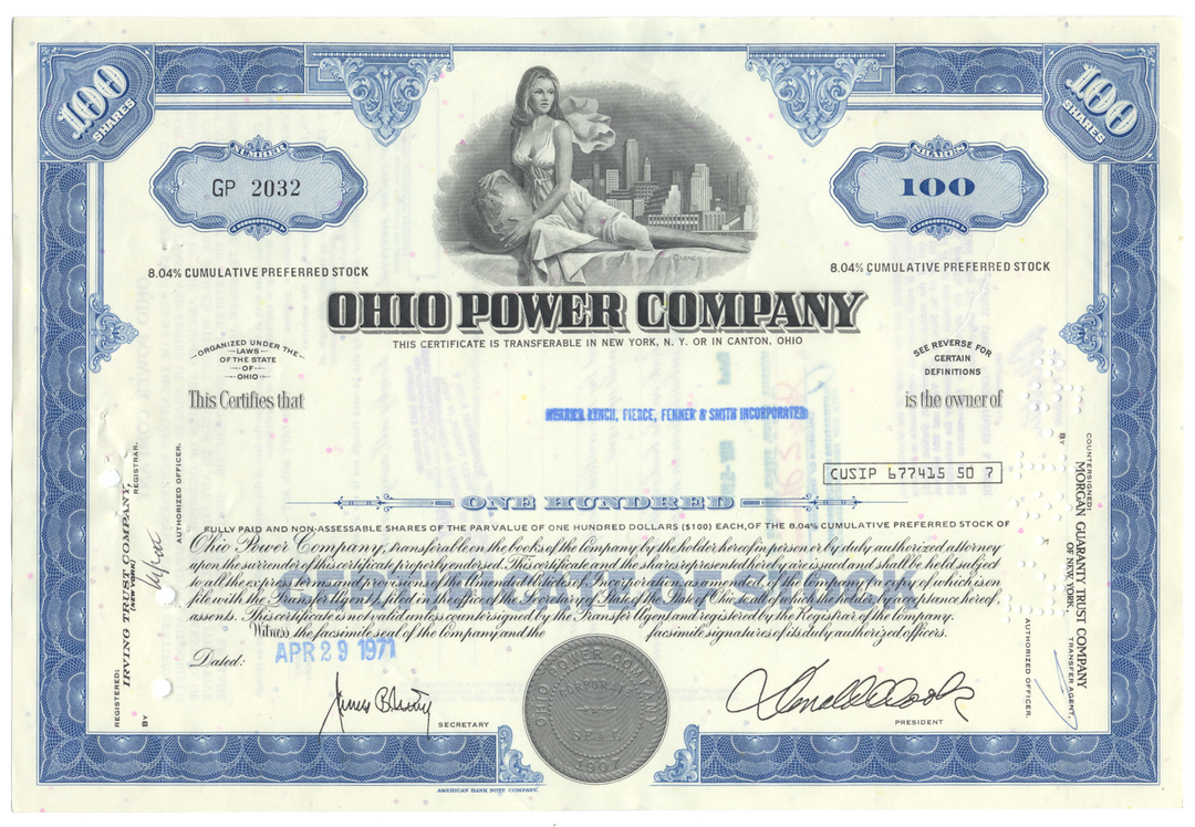 Ohio Power Company Stock Certificate