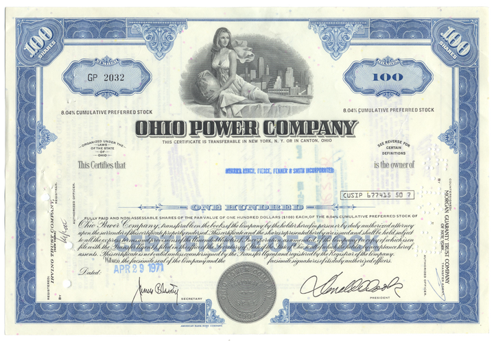 Ohio Power Company Stock Certificate