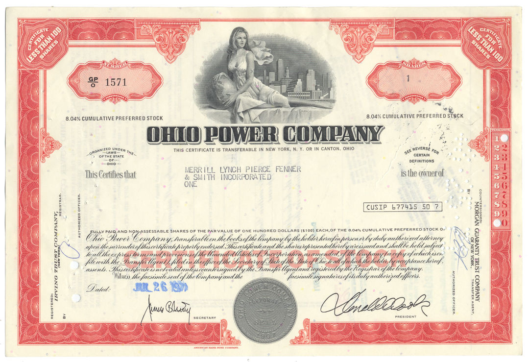 Ohio Power Company Stock Certificate