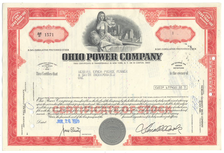 Ohio Power Company Stock Certificate