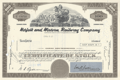 Norfolk and Western Railway Company Stock Certificate