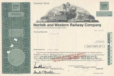 Norfolk and Western Railway Company Stock Certificate