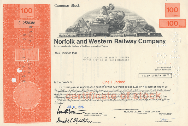 Norfolk and Western Railway Company Stock Certificate