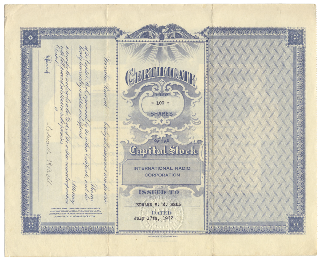 International Radio Corporation Stock Certificate