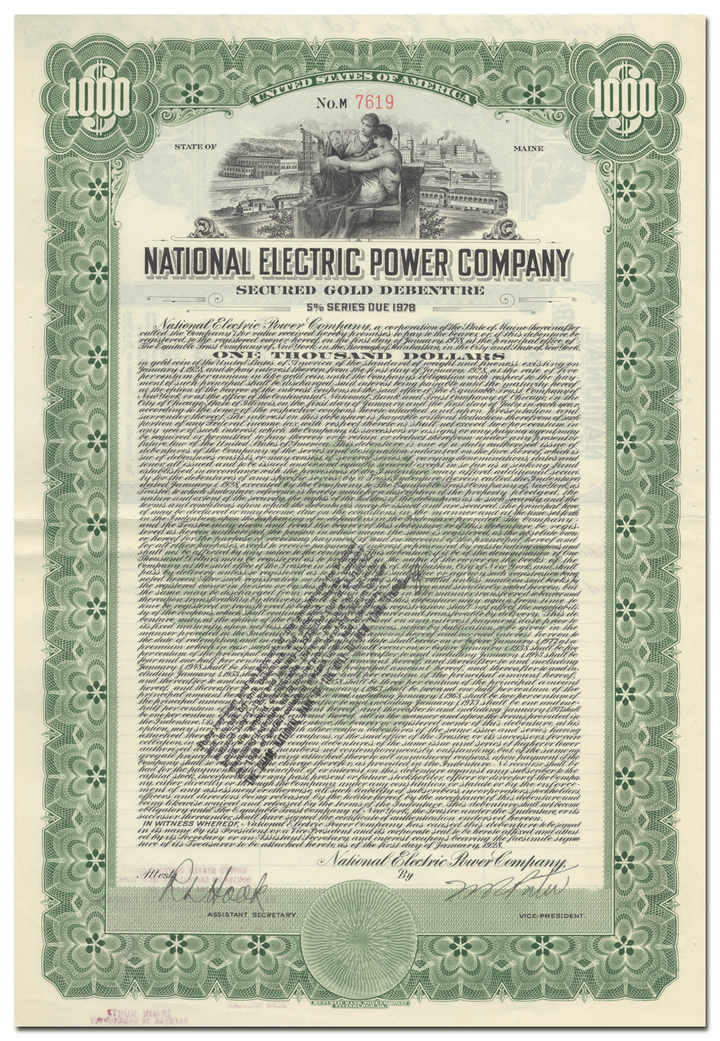 National Electric Power Company Bond Certificate