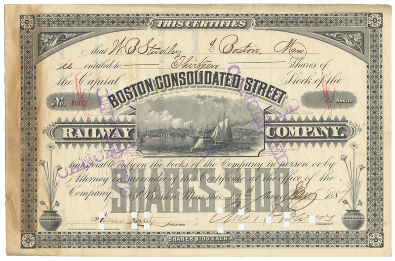 Boston Consolidated Street Railway Company Stock Certificate