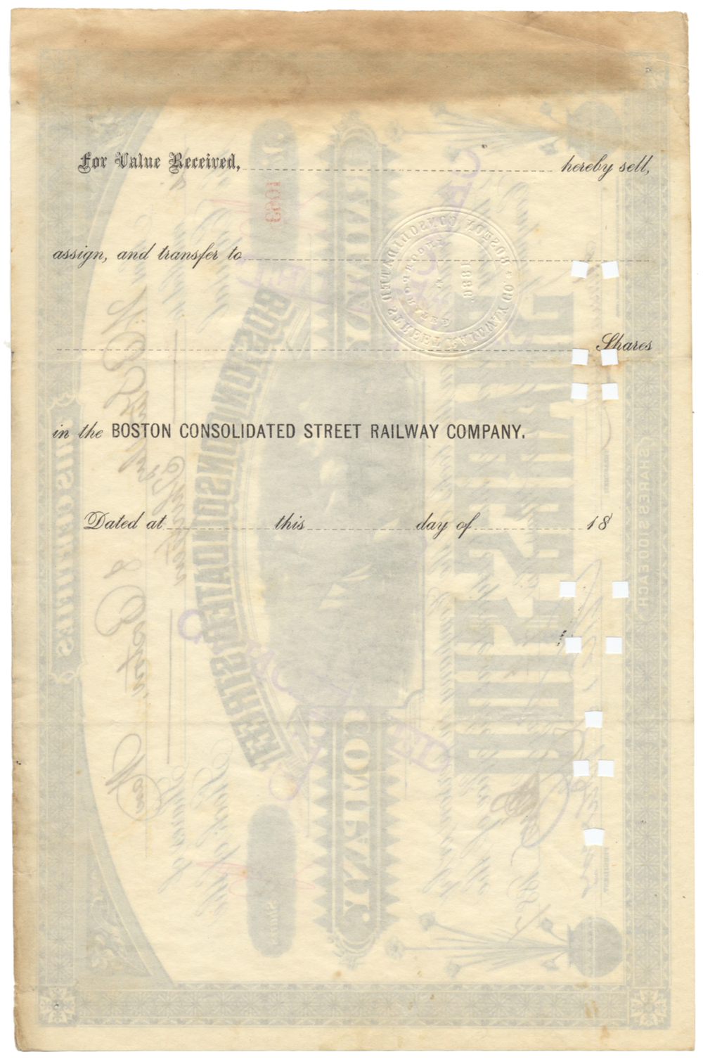 Boston Consolidated Street Railway Company Stock Certificate