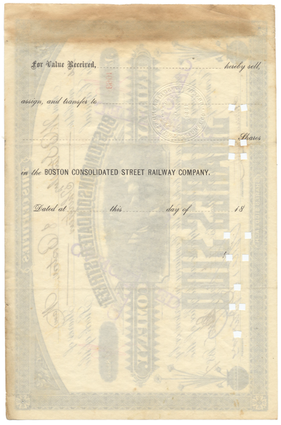 Boston Consolidated Street Railway Company Stock Certificate
