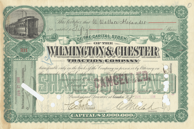 Wilmington & Chester Traction Company Stock Certificate