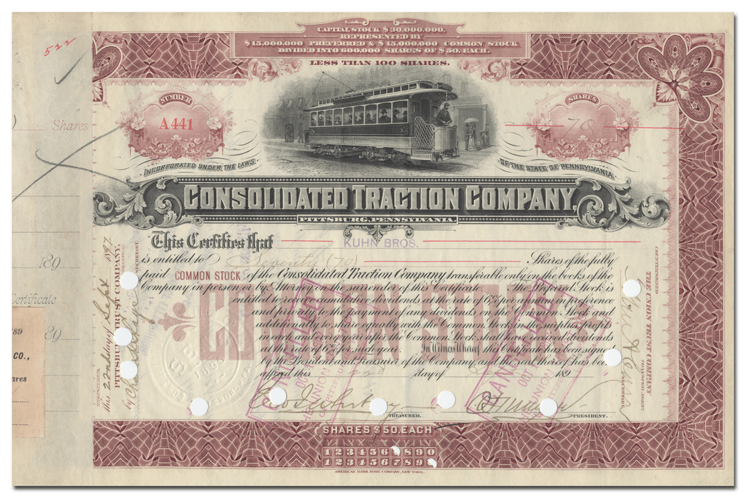 Consolidated Traction Company Stock Certificate