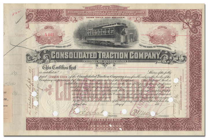 Consolidated Traction Company Stock Certificate