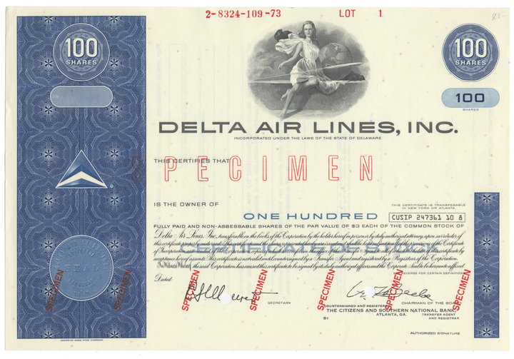 Delta Air Lines, Inc. Specimen Stock Certificate