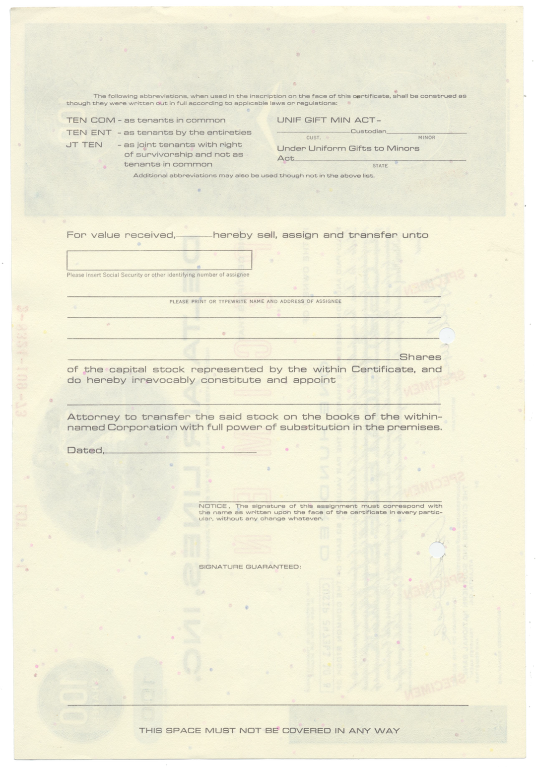 Delta Air Lines, Inc. Specimen Stock Certificate