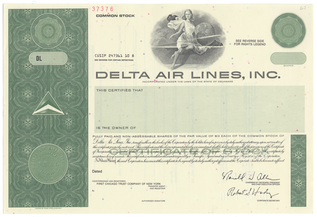 Delta Air Lines, Inc. Specimen Stock Certificate