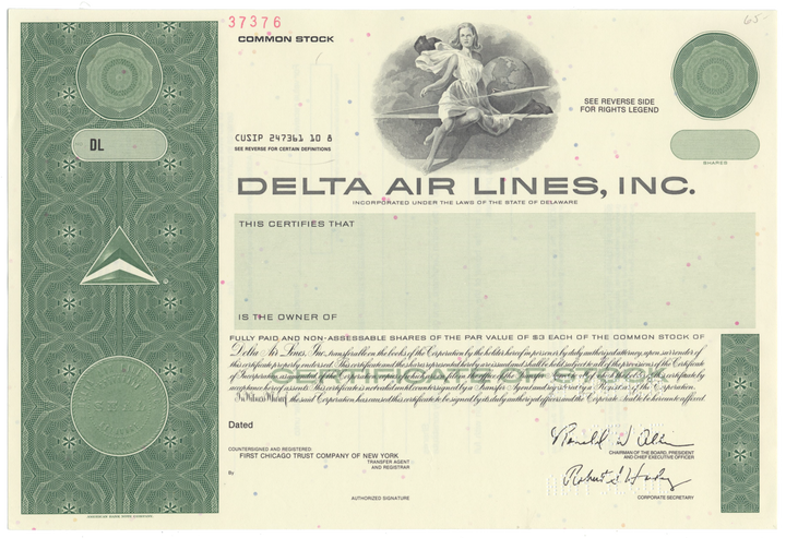 Delta Air Lines, Inc. Specimen Stock Certificate