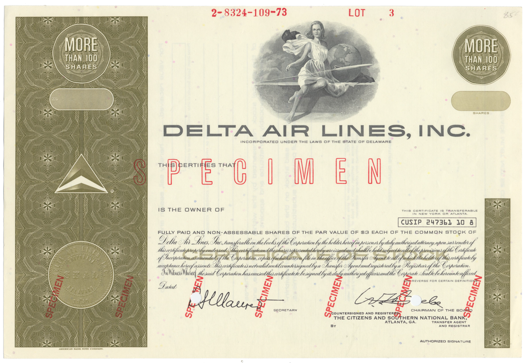 Delta Air Lines, Inc. Specimen Stock Certificate