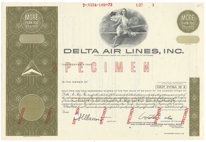 Delta Air Lines, Inc. Specimen Stock Certificate