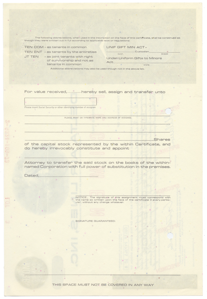 Delta Air Lines, Inc. Specimen Stock Certificate