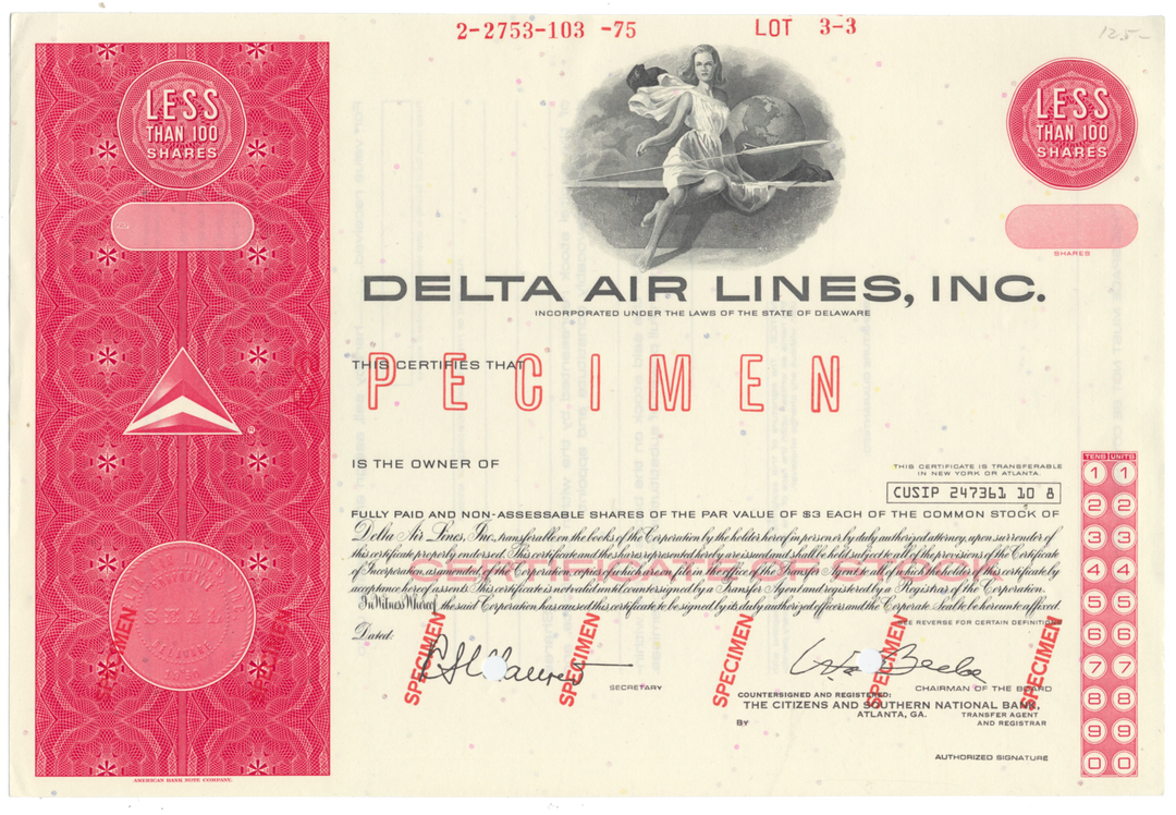 Delta Air Lines, Inc. Specimen Stock Certificate