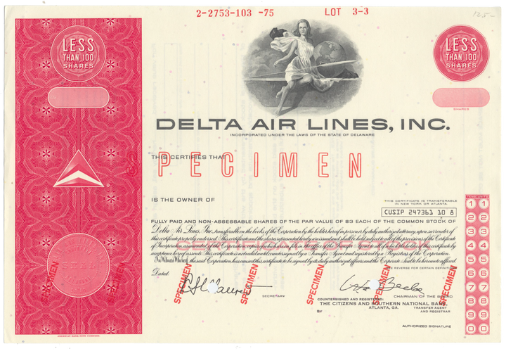 Delta Air Lines, Inc. Specimen Stock Certificate