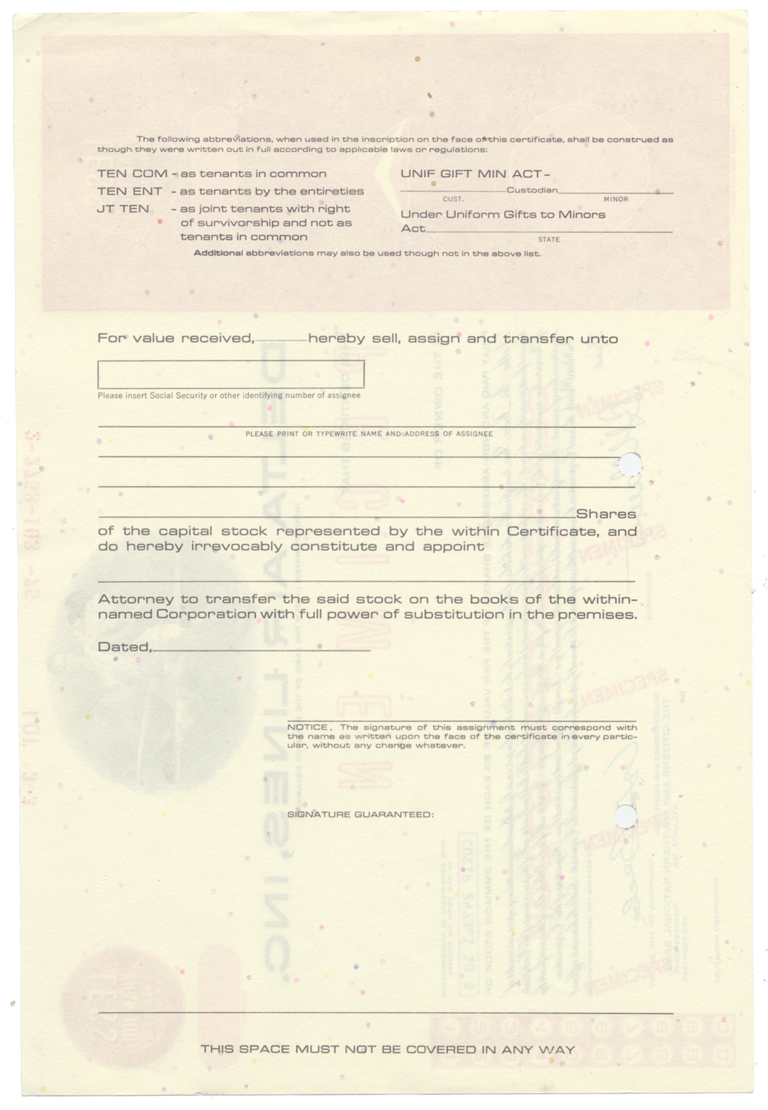 Delta Air Lines, Inc. Specimen Stock Certificate