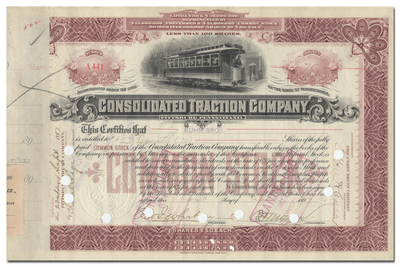 Consolidated Traction Company Stock Certificate