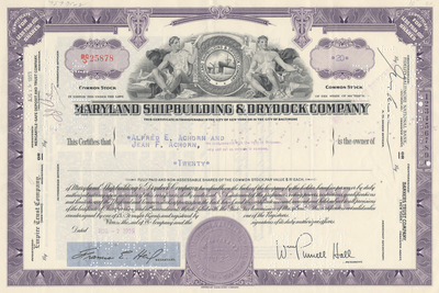 Maryland Shipbuilding & Drydock Company Stock Certificate