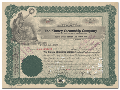 Kinney Steamship Company Stock Certificate