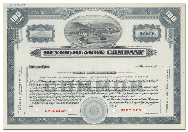 Meyer - Blanke Company Stock Certificate