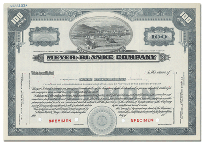 Meyer - Blanke Company Stock Certificate