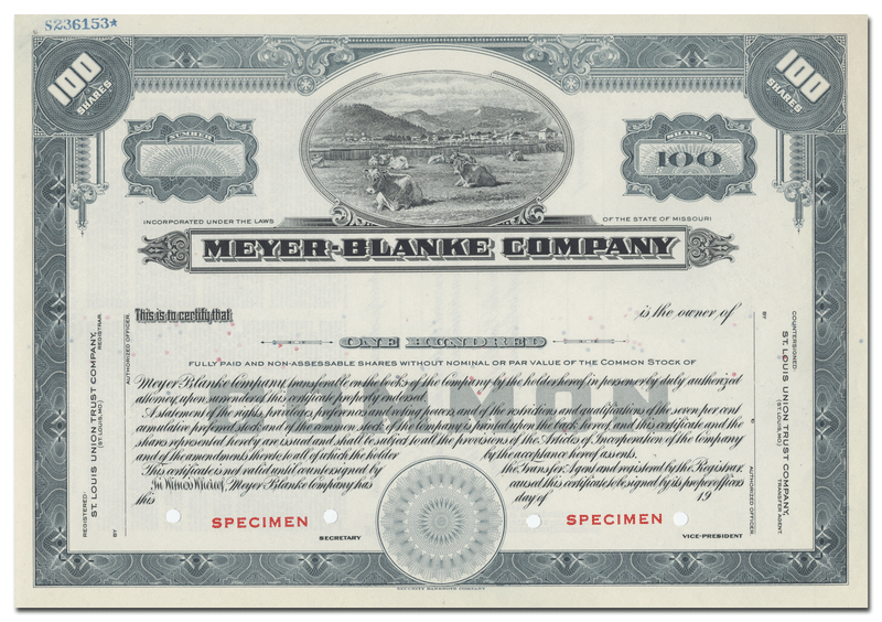 Meyer - Blanke Company Stock Certificate