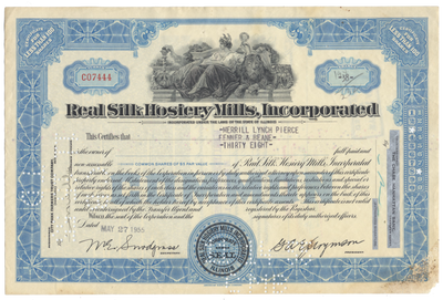 Real Silk Hosiery Mills Stock Certificate