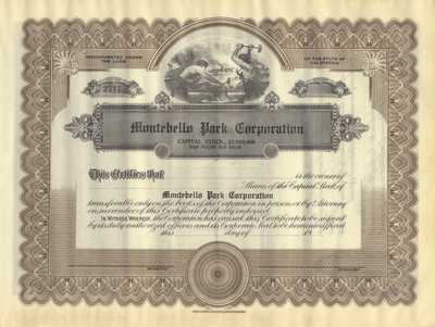 Montebello Park Corporation Stock Certificate