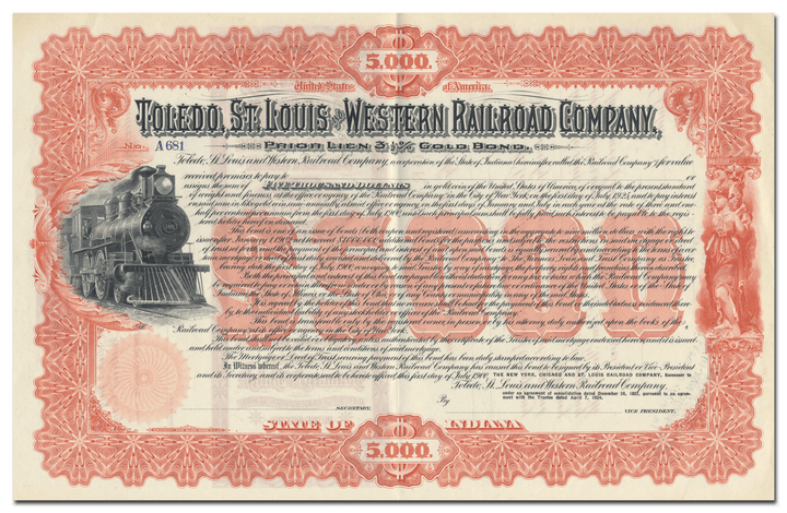 Toledo, St. Louis and Western Railroad Company Bond Certificate