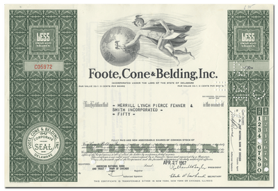 Foote, Cone & Belding, Inc. Stock Certificate
