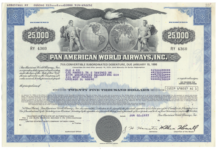 Pan American World Airways, Inc. Bond Certificate