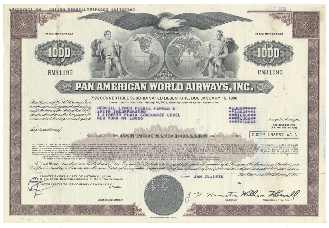 Pan American World Airways, Inc. Bond Certificate