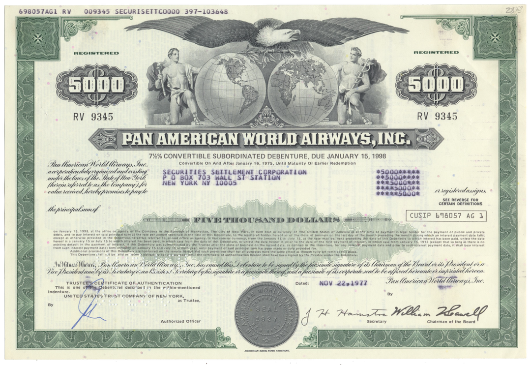 Pan American World Airways, Inc. Bond Certificate