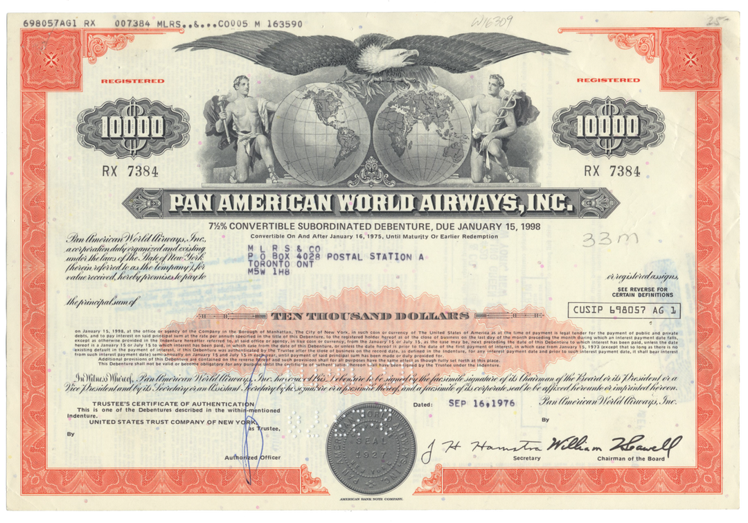 Pan American World Airways, Inc. Bond Certificate