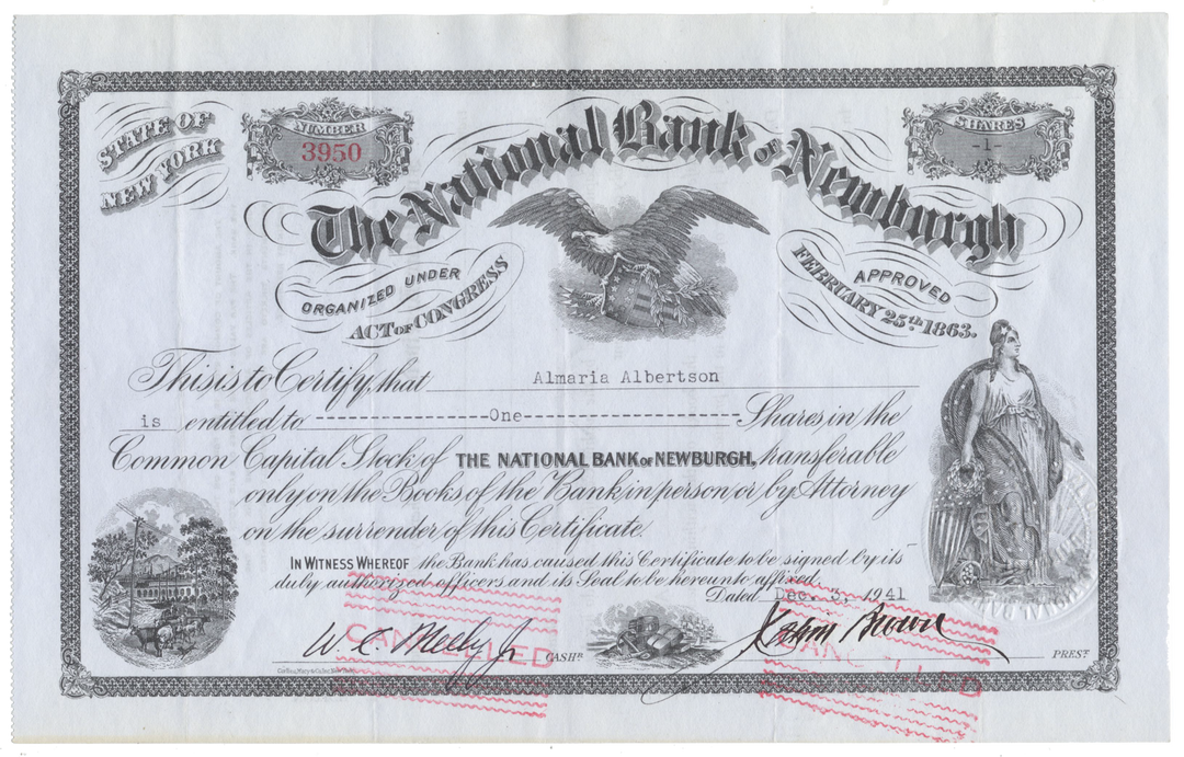 National Bank of Newburgh Stock Certificate