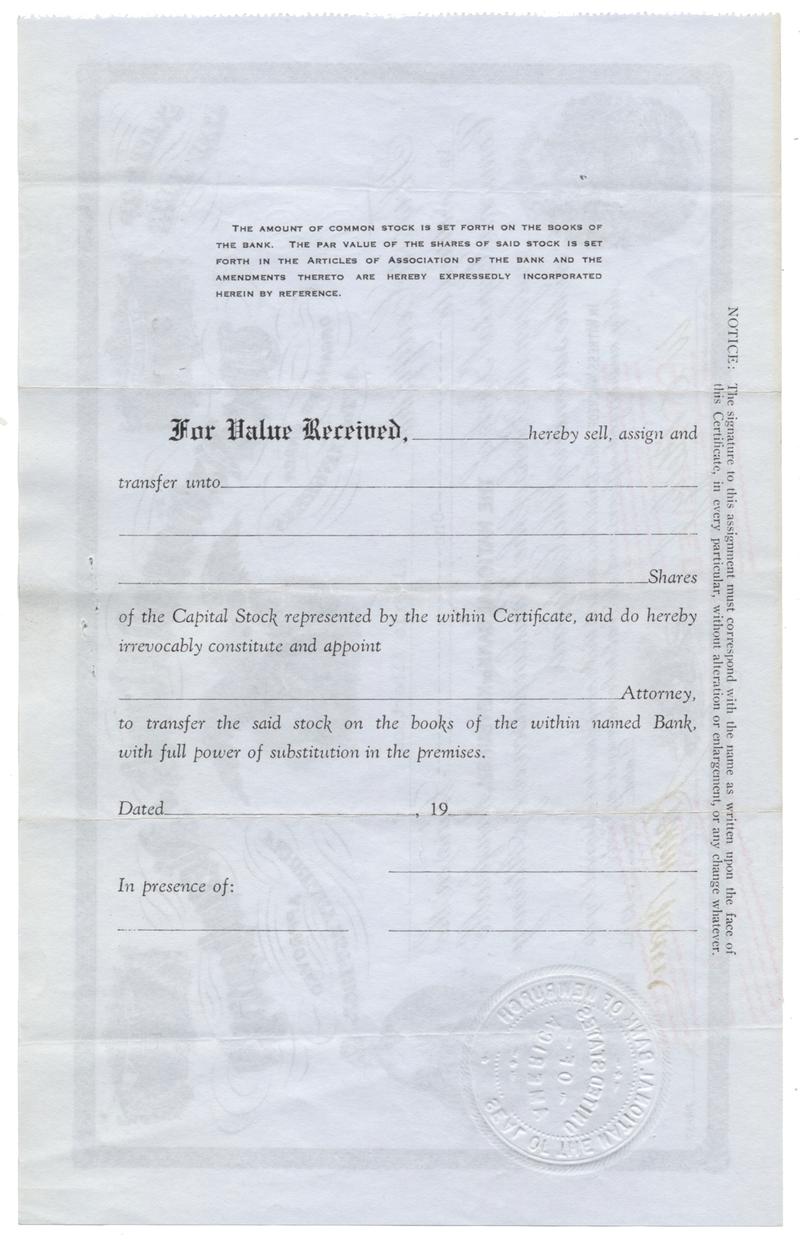 National Bank of Newburgh Stock Certificate