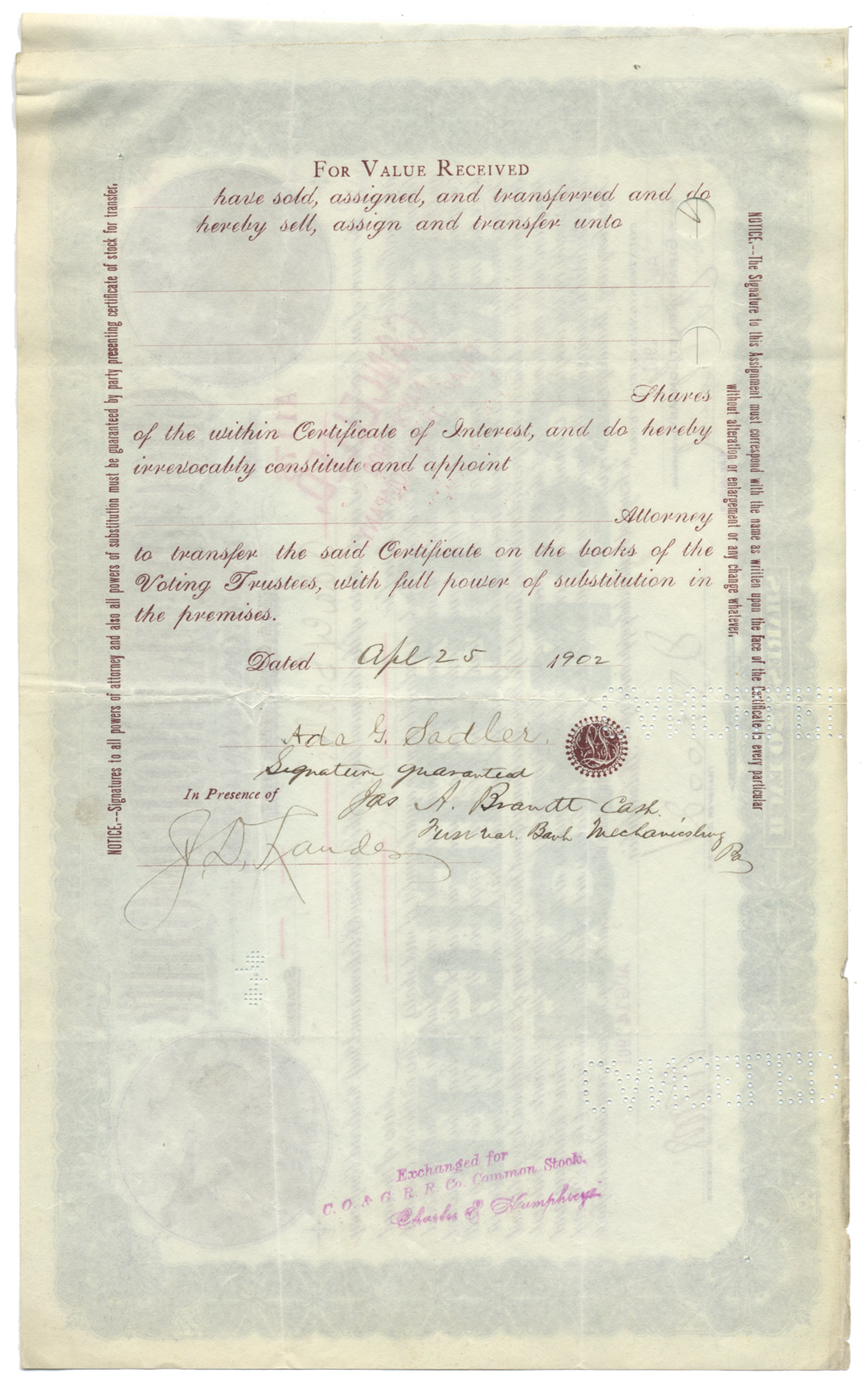 Choctaw, Oklahoma and Gulf Railroad Company Stock Certificate