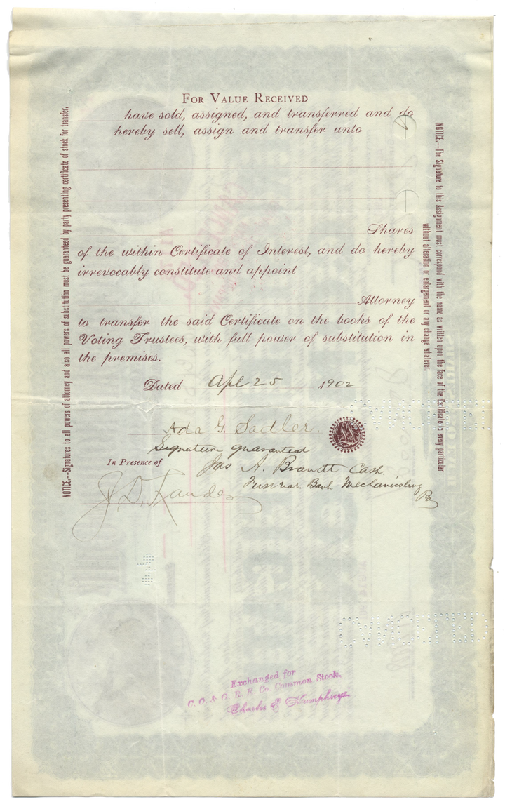 Choctaw, Oklahoma and Gulf Railroad Company Stock Certificate