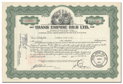 Trans Empire Oils Ltd. Stock Certificate