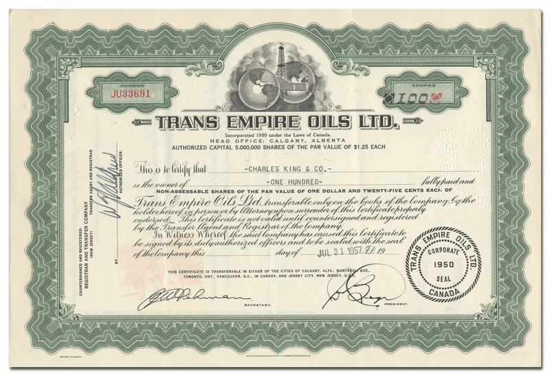 Trans Empire Oils Ltd. Stock Certificate