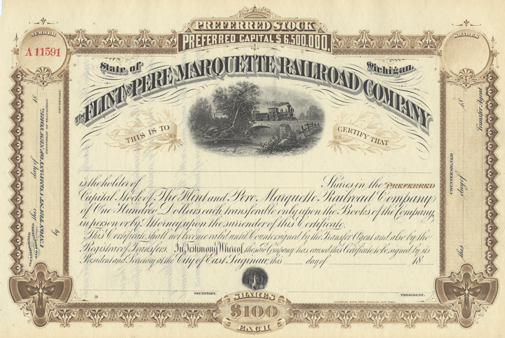 Flint and Pere Marquette Railroad Company Stock Certificate