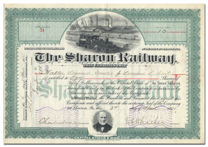 Sharon Railway Stock Certificate