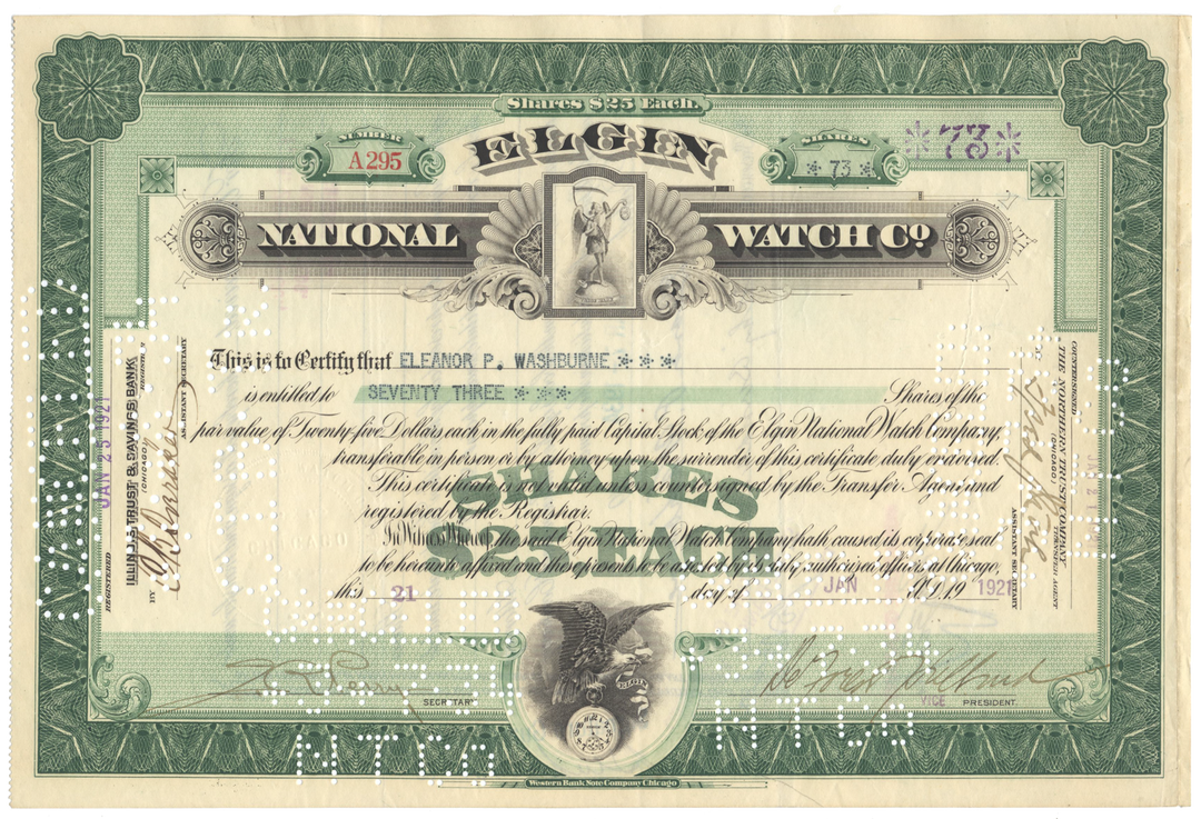 Elgin National Watch Company Stock Certificate